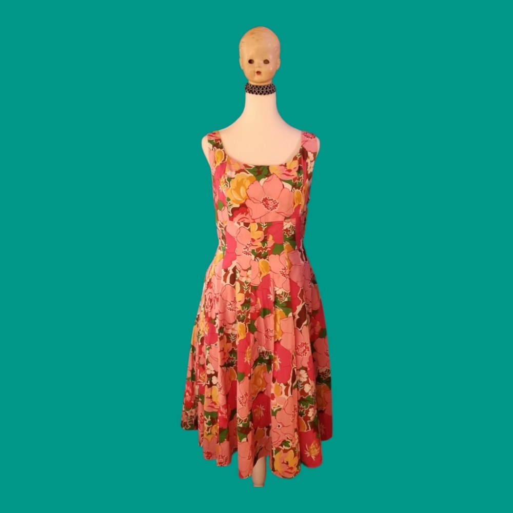 Talbots 50s look swing style floral garden party dress 16